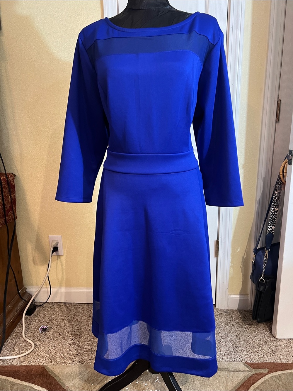 Lane Bryant Cobalt Blue Long Sleeve Fit-and-Flare Dress